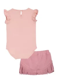 Baby Girls Howdy Graphic Bodysuit and Fringe Skirt Set
