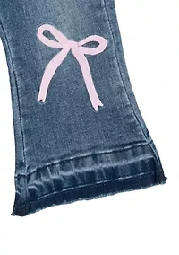 Baby Girls Printed Top and Denim Bow Jeans Set