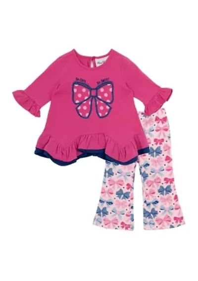 Baby Girls Bow Appliqué Top and Printed Leggings Set