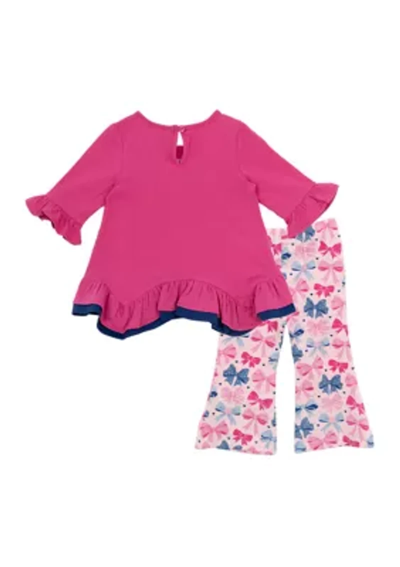 Baby Girls Bow Appliqué Top and Printed Leggings Set