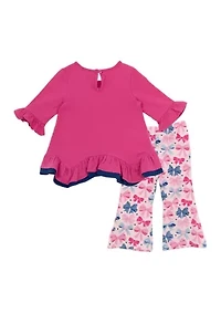 Baby Girls Bow Appliqué Top and Printed Leggings Set