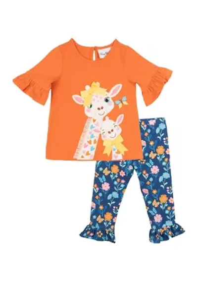 Baby Girls Giraffe Appliqué Top and Printed Leggings Set