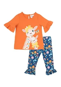 Baby Girls Giraffe Appliqué Top and Printed Leggings Set