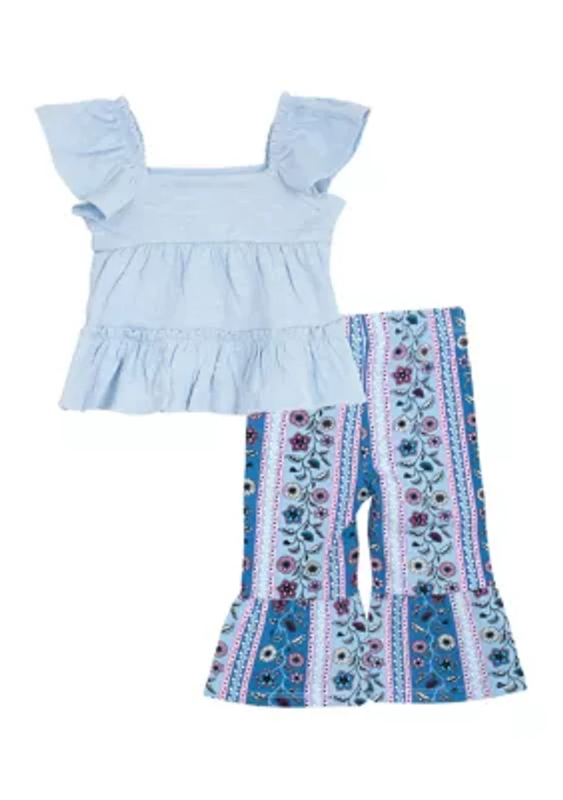 Baby Girls Bohemian Top and Printed Pants Set with Headband