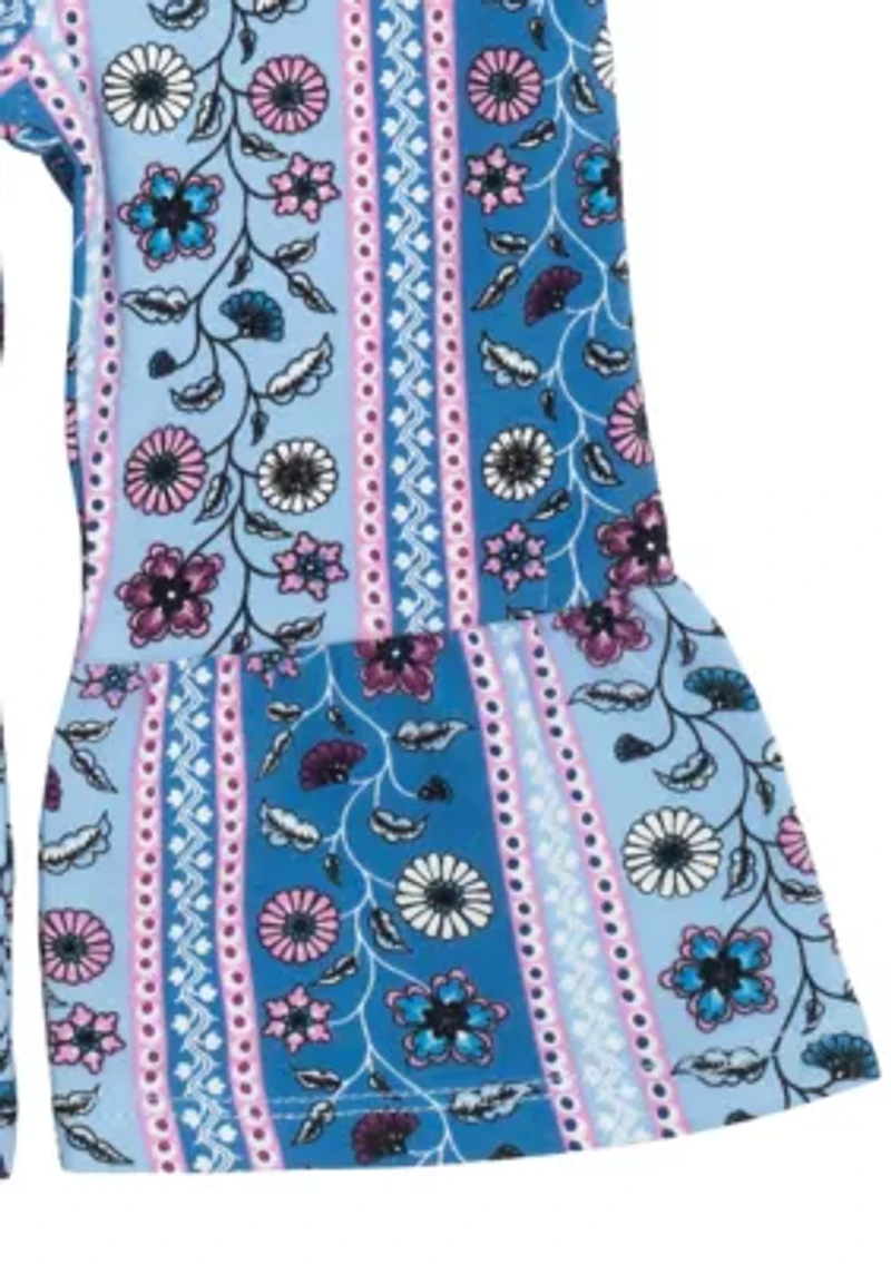 Baby Girls Bohemian Top and Printed Pants Set with Headband