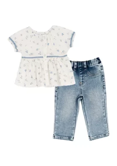 Baby Girls Woven Floral Printed Top and Pants Set