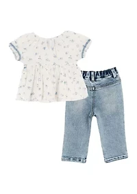 Baby Girls Woven Floral Printed Top and Pants Set