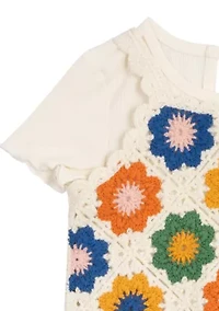 Toddler Girls Crochet Knit Bodysuit and Flared Pants Set