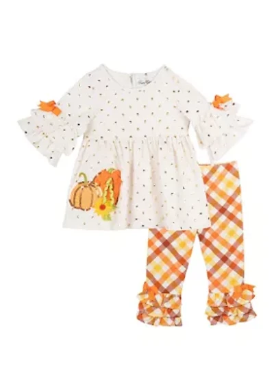 Baby Girls Pumpkin Appliqué Top and Ruffle Leggings Set