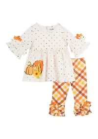 Baby Girls Pumpkin Appliqué Top and Ruffle Leggings Set