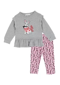 Baby Girls Doggie Graphic T-Shirt and Printed Leggings Set