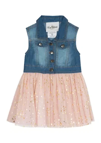 Baby Girls Denim Vest Gold Foil Dress
