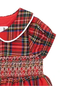 Baby Girls Short Sleeve Plaid Smocked Dress and Bloomer Set