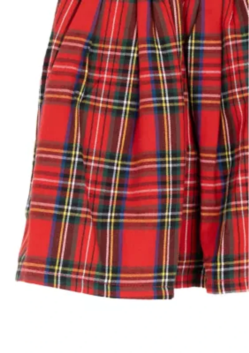 Baby Girls Short Sleeve Plaid Smocked Dress and Bloomer Set