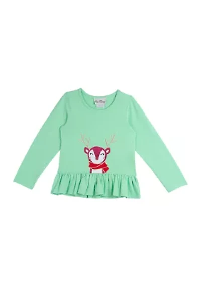 Toddler Girls Solid Knit Reindeer Graphic Top