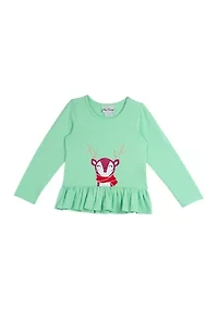 Toddler Girls Solid Knit Reindeer Graphic Top