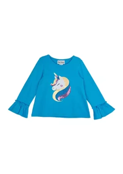Toddler Girls Sleeve Unicorn Graphic Top