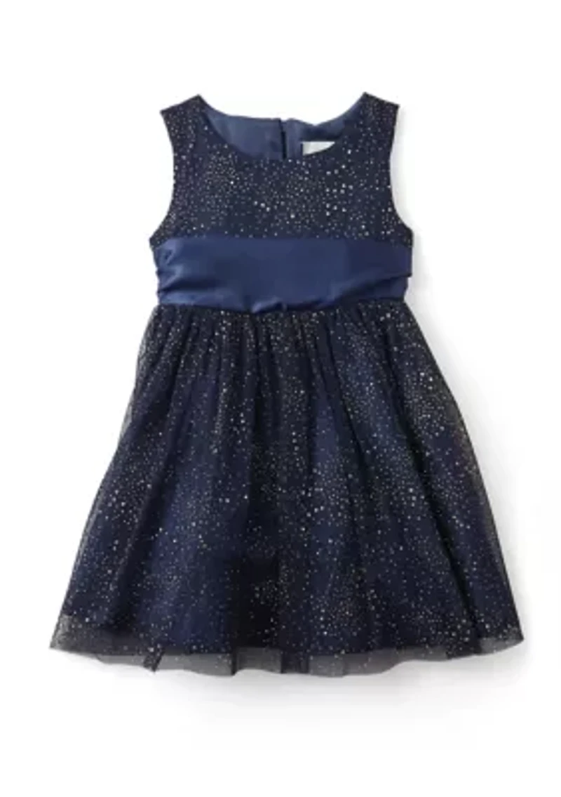 Toddler Girls Foil Mesh Dress with Fur Coat