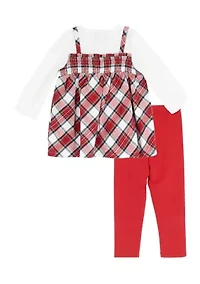 Toddler Girls 2-Piece Mock Plaid Tank over Long Sleeve Shirt and Legging Set