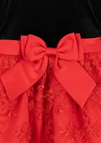 Toddler Girls Long Sleeve Velvet Bodice Dress with Bow