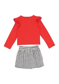 Toddler Girls Solid Knit Top with Houndstooth Skirt Set