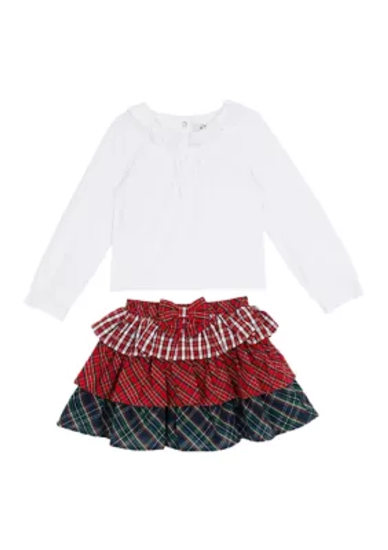 Toddler Girls Solid Knit Top and Tiered Mesh Skirt Set