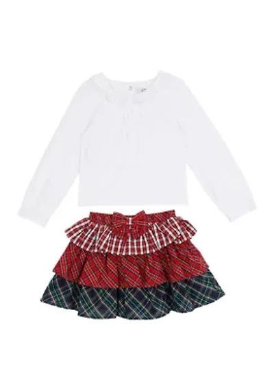 Toddler Girls Solid Knit Top and Tiered Mesh Skirt Set