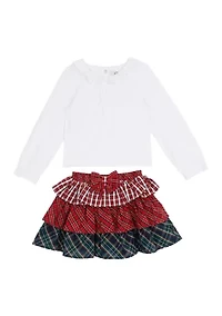 Toddler Girls Solid Knit Top and Tiered Mesh Skirt Set