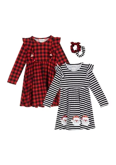 Toddler Girls 2-Pack Printed Dresses with Matching Scrunchies