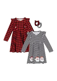 Toddler Girls 2-Pack Printed Dresses with Matching Scrunchies