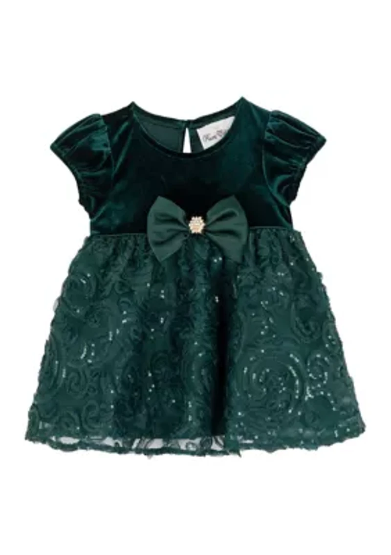 Toddlers Girls Stretch Velvet Bubble Sleeve Dress