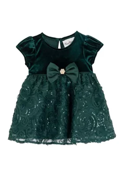 Toddlers Girls Stretch Velvet Bubble Sleeve Dress