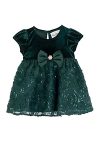 Toddlers Girls Stretch Velvet Bubble Sleeve Dress
