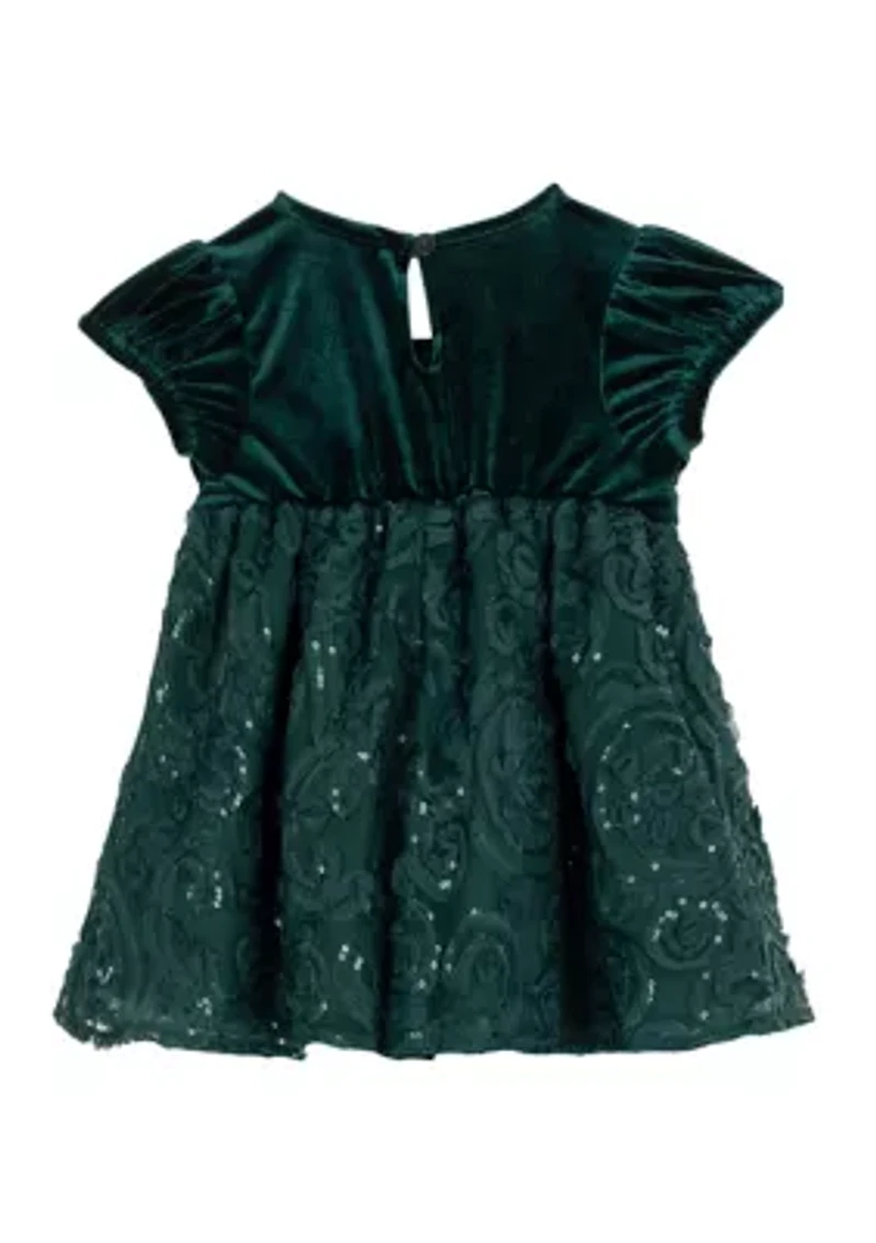 Toddlers Girls Stretch Velvet Bubble Sleeve Dress