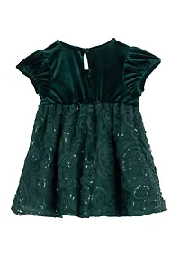 Toddlers Girls Stretch Velvet Bubble Sleeve Dress