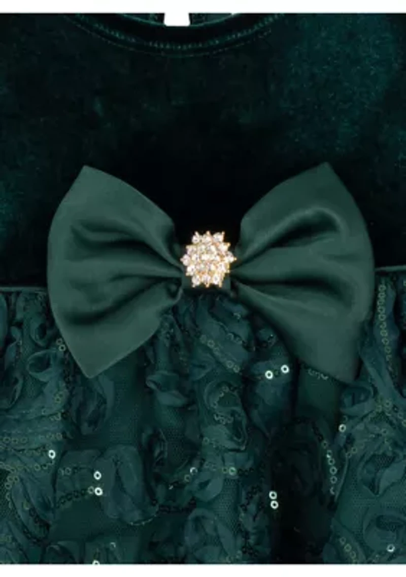 Toddlers Girls Stretch Velvet Bubble Sleeve Dress