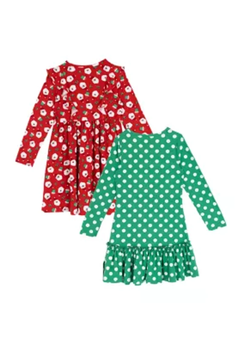 Toddler Girls Dot and Santa Print Dress Set
