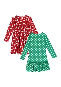 Toddler Girls Dot and Santa Print Dress Set