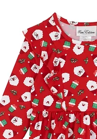 Toddler Girls Dot and Santa Print Dress Set