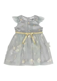 Baby Girls Short Cap Sleeve Glitter Mesh Dress