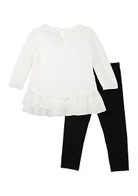 Baby Girls Hacci Knit Crochet Lace Top with Leggings