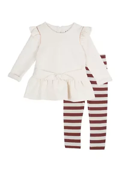 Baby Girls Textured Eyelet Top and Printed Leggings Set
