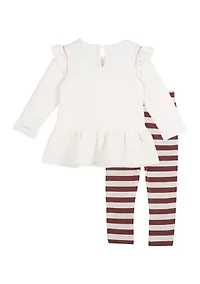 Baby Girls Textured Eyelet Top and Printed Leggings Set
