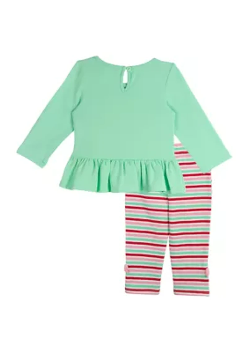 Baby Girls Reindeer Appliqué Top and Printed Leggings Set