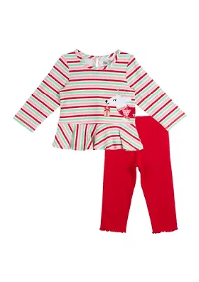 Baby Girls Stripe Christmas Top and Leggings Set