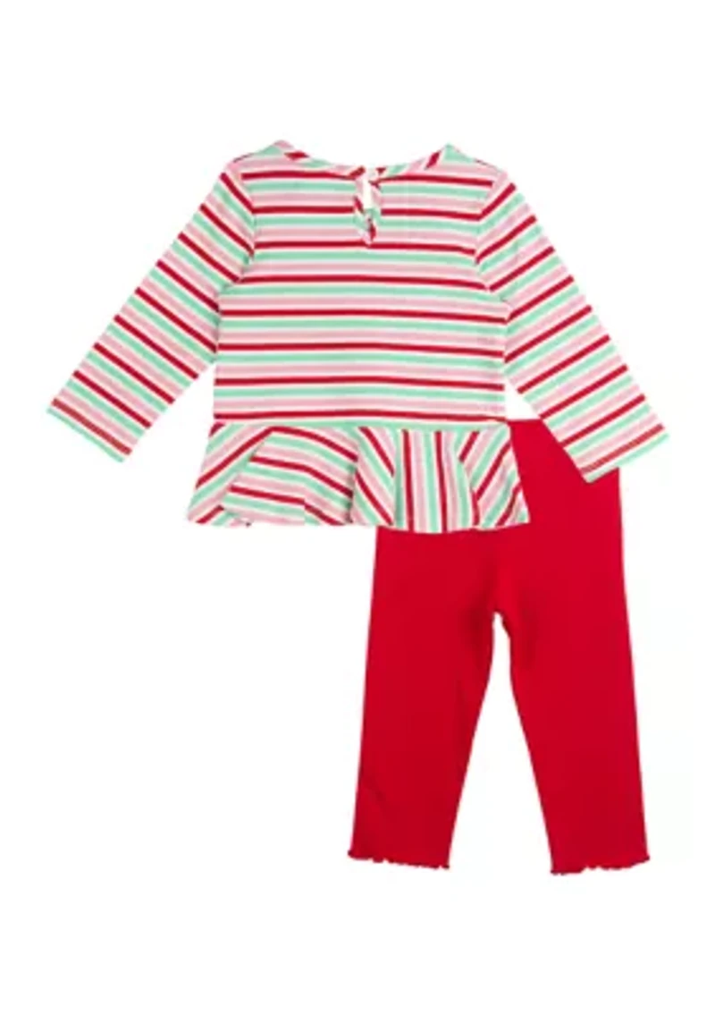 Baby Girls Stripe Christmas Top and Leggings Set