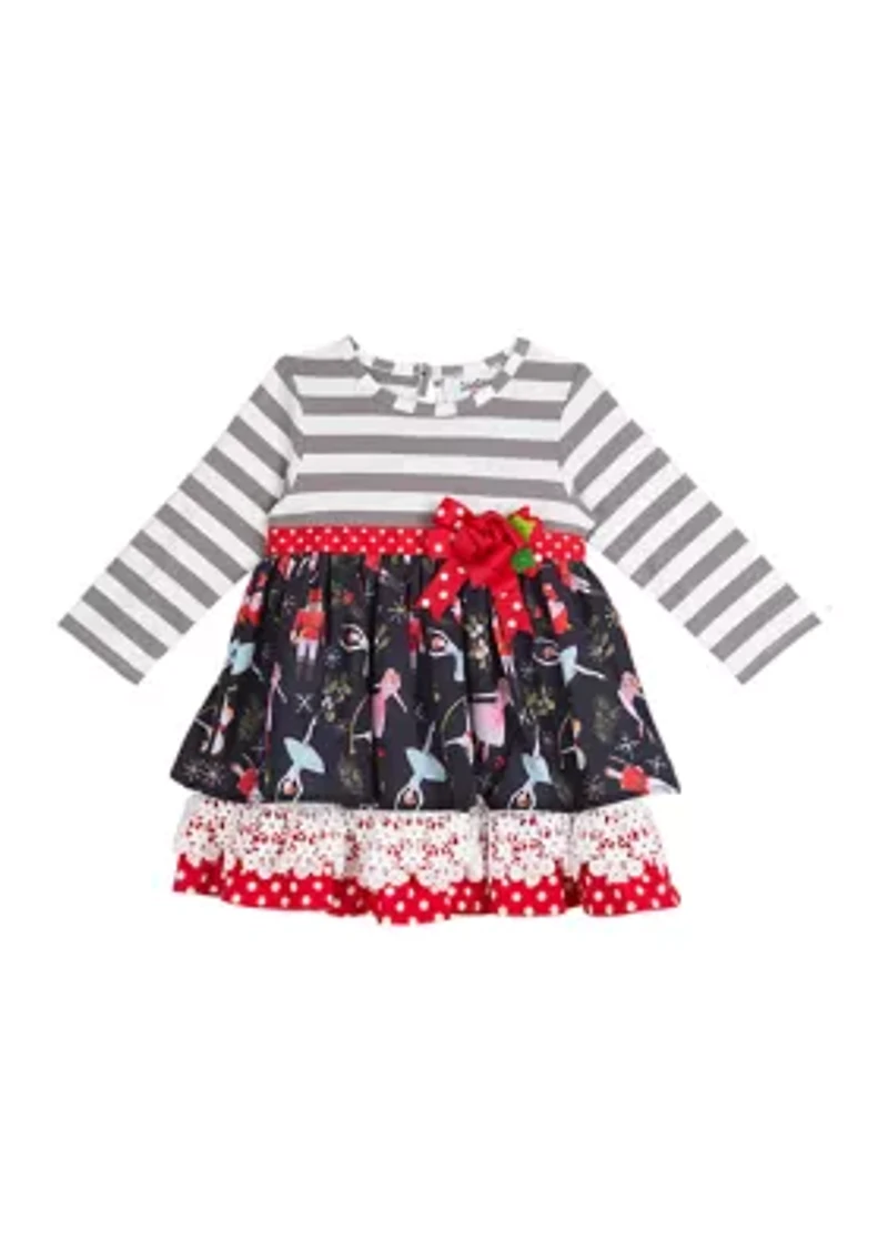 Baby Girls Printed Tiered Nutcracker Dress