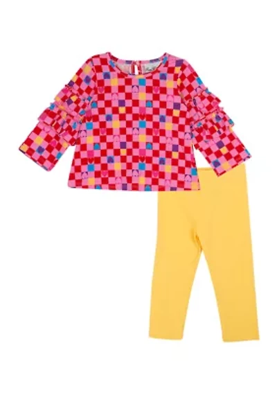 Baby Girls Ruffle Check Printed Top and Solid Leggings Set