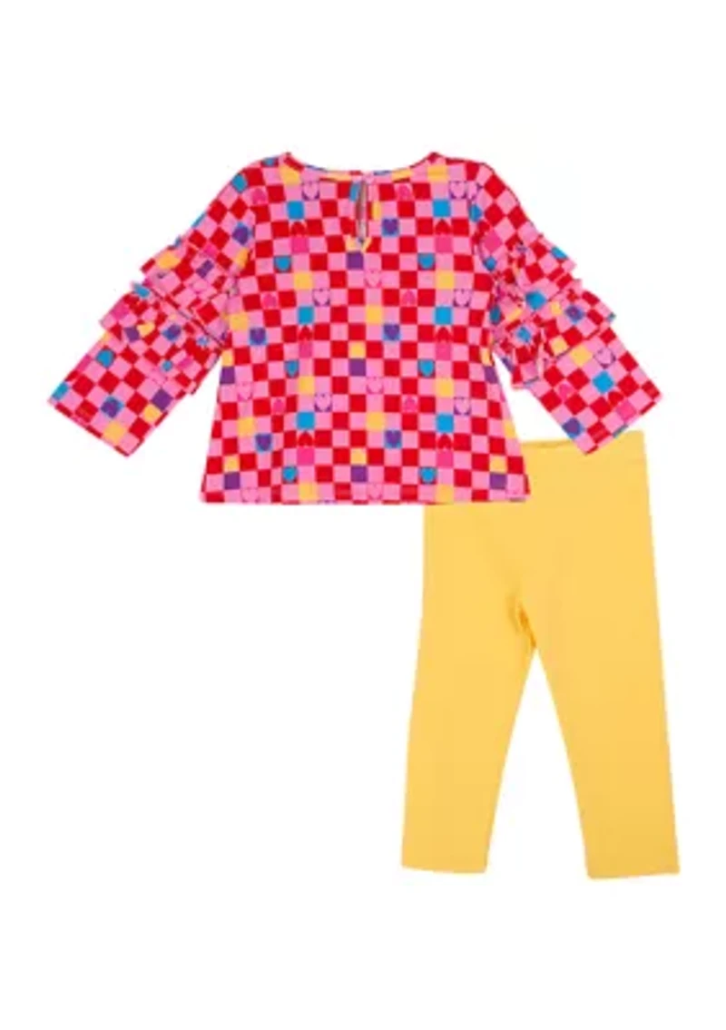 Baby Girls Ruffle Check Printed Top and Solid Leggings Set