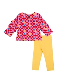 Baby Girls Ruffle Check Printed Top and Solid Leggings Set